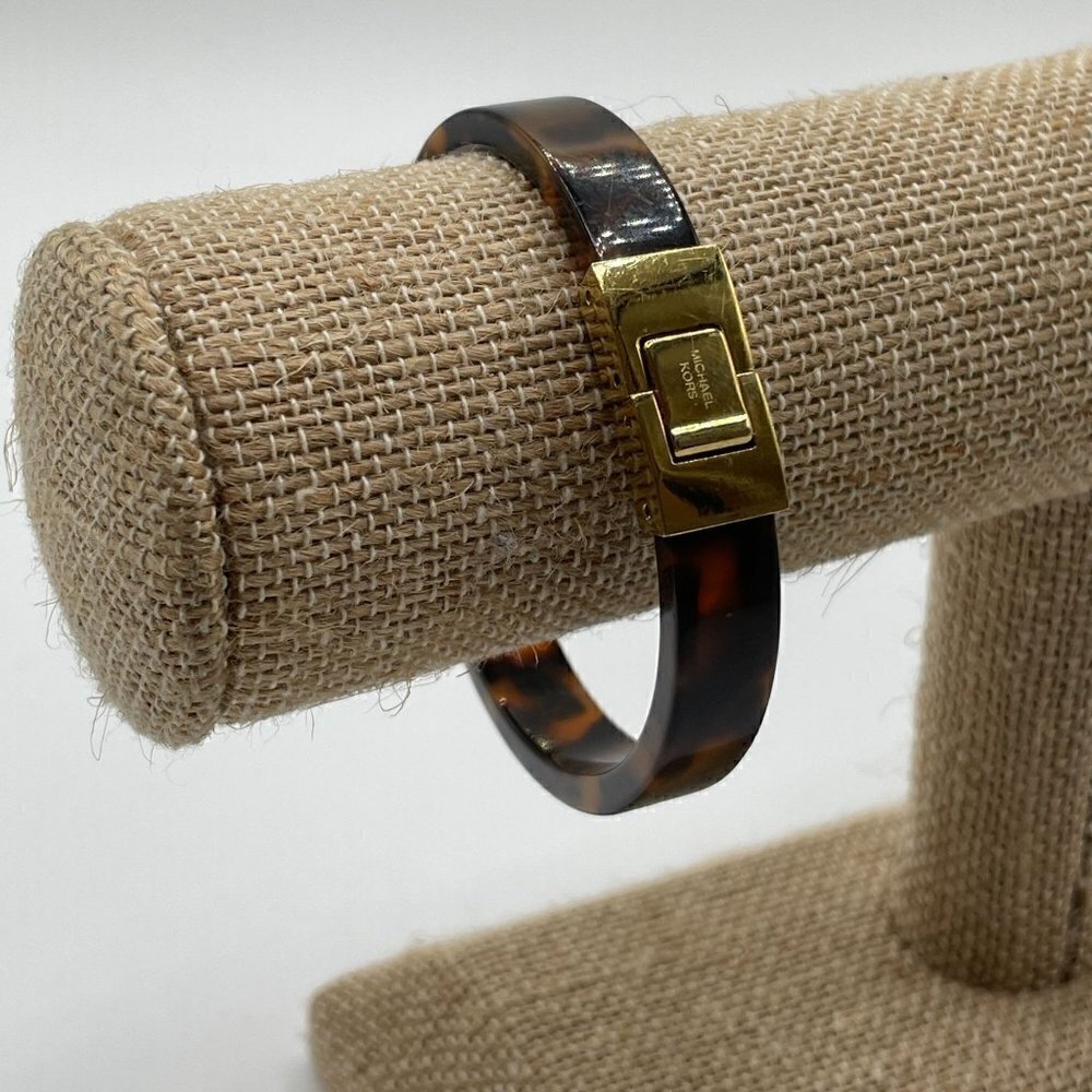 Michael Kors Simulated Tortoise Gold Tone Push Lock Bangle Bracelet 6"